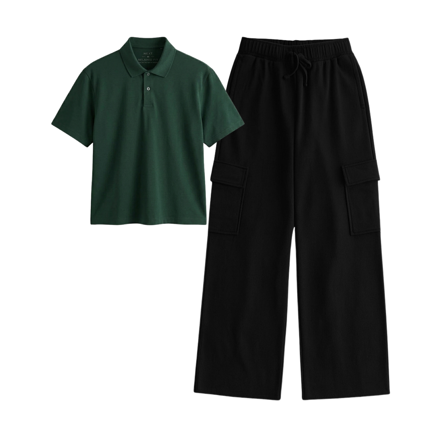Black Wide-Leg Cargo With Crop Polo