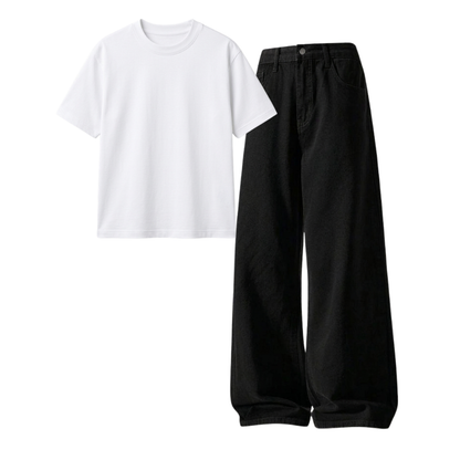 Black Wide-Leg Baggy Jeans With Regular T-Shirt
