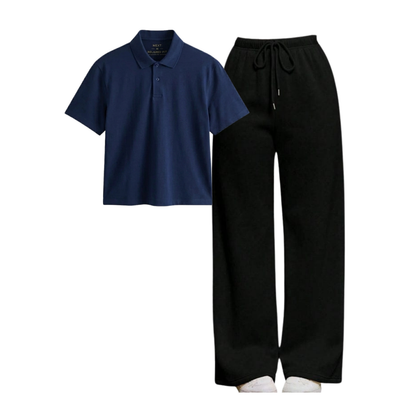 Black Wide-Leg Trouser With Crop Polo