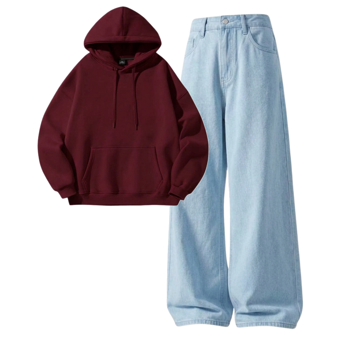 Iceblue Baggy Jeans With Hoodie