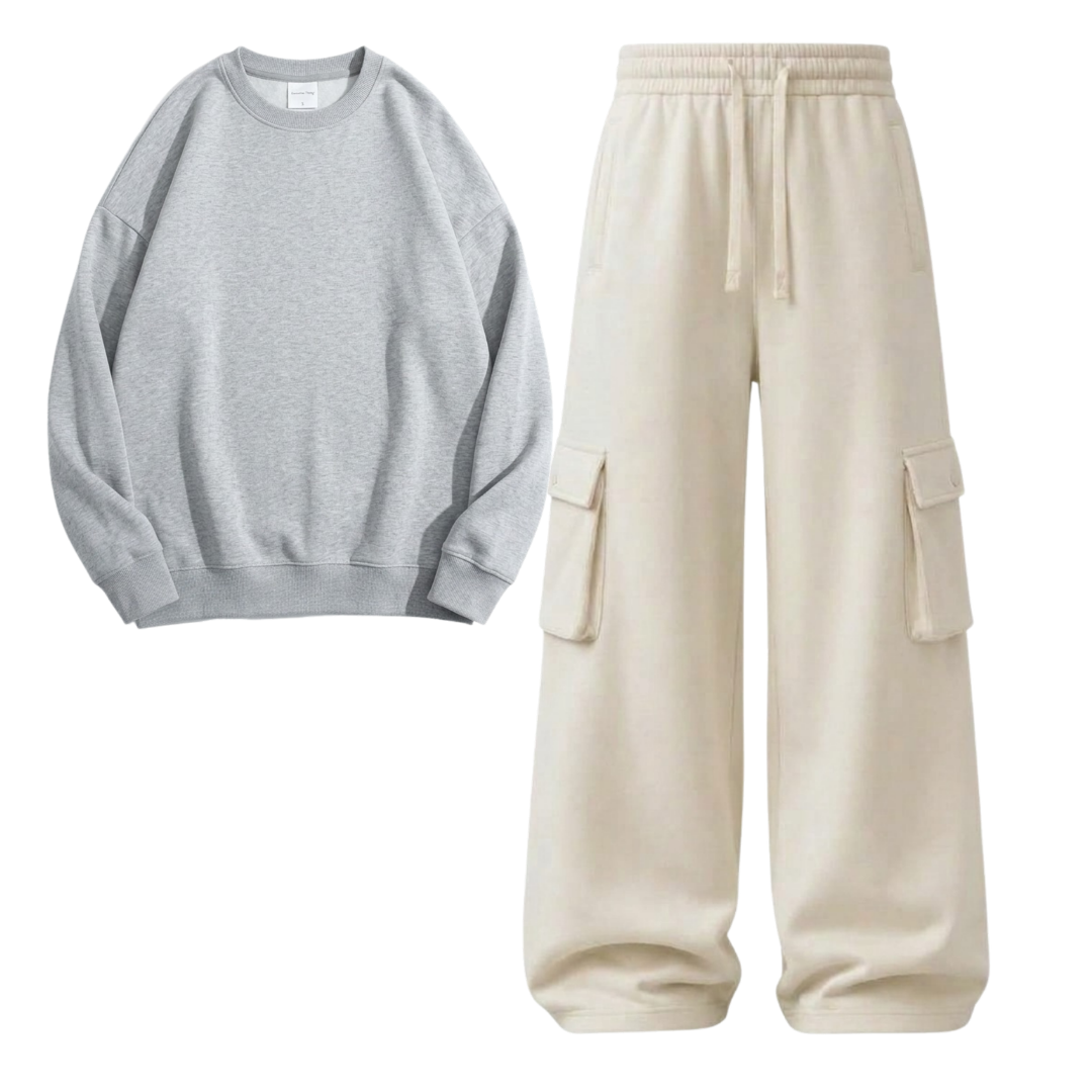 Cream Cargo With Sweatshirt