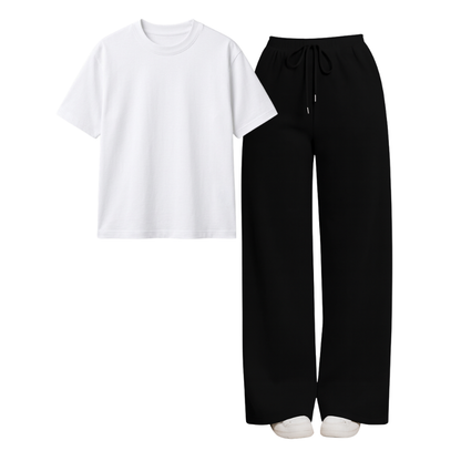 Black Wide-Leg Trouser With Regular T-Shirt