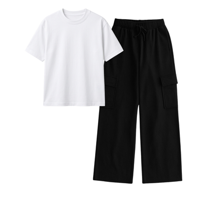 Black Wide-Leg Cargo With Regular T-Shirt
