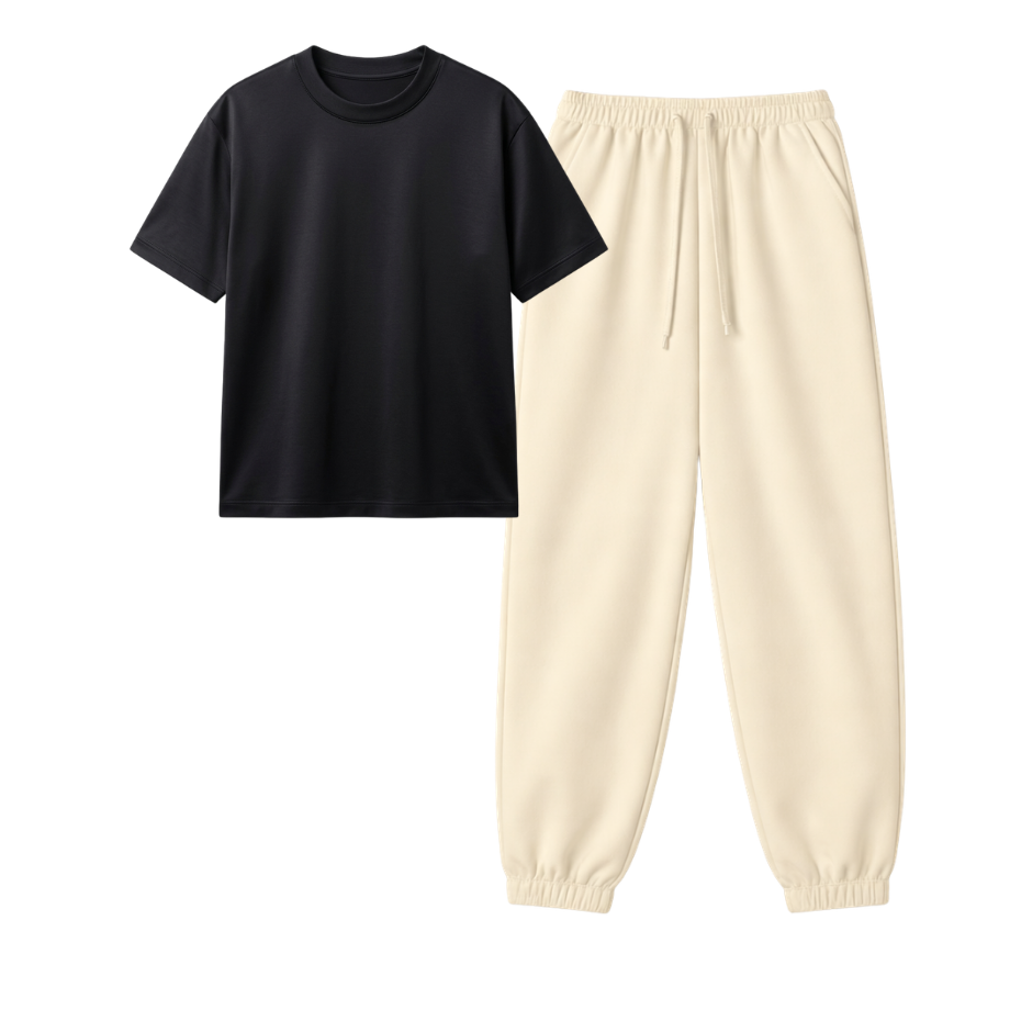 Cream Sweatpant With Regular T-Shirt