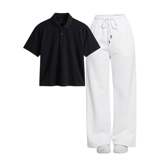 White Wide-Leg Trouser With Crop Polo