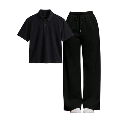 Black Wide-Leg Trouser With Crop Polo