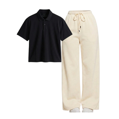 Beige Wide-Leg Trouser With Crop Polo