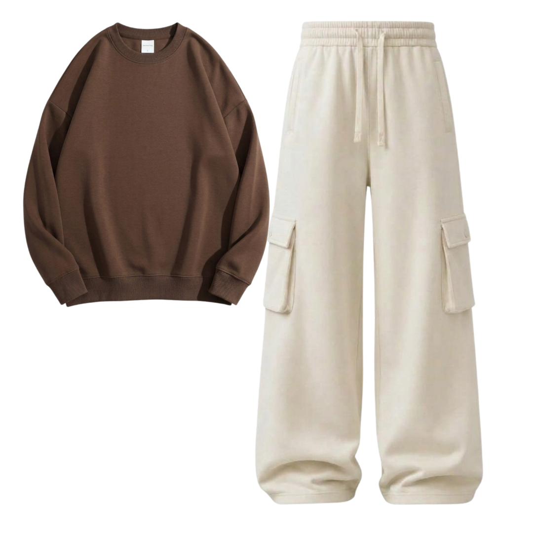 Cream Cargo With Sweatshirt
