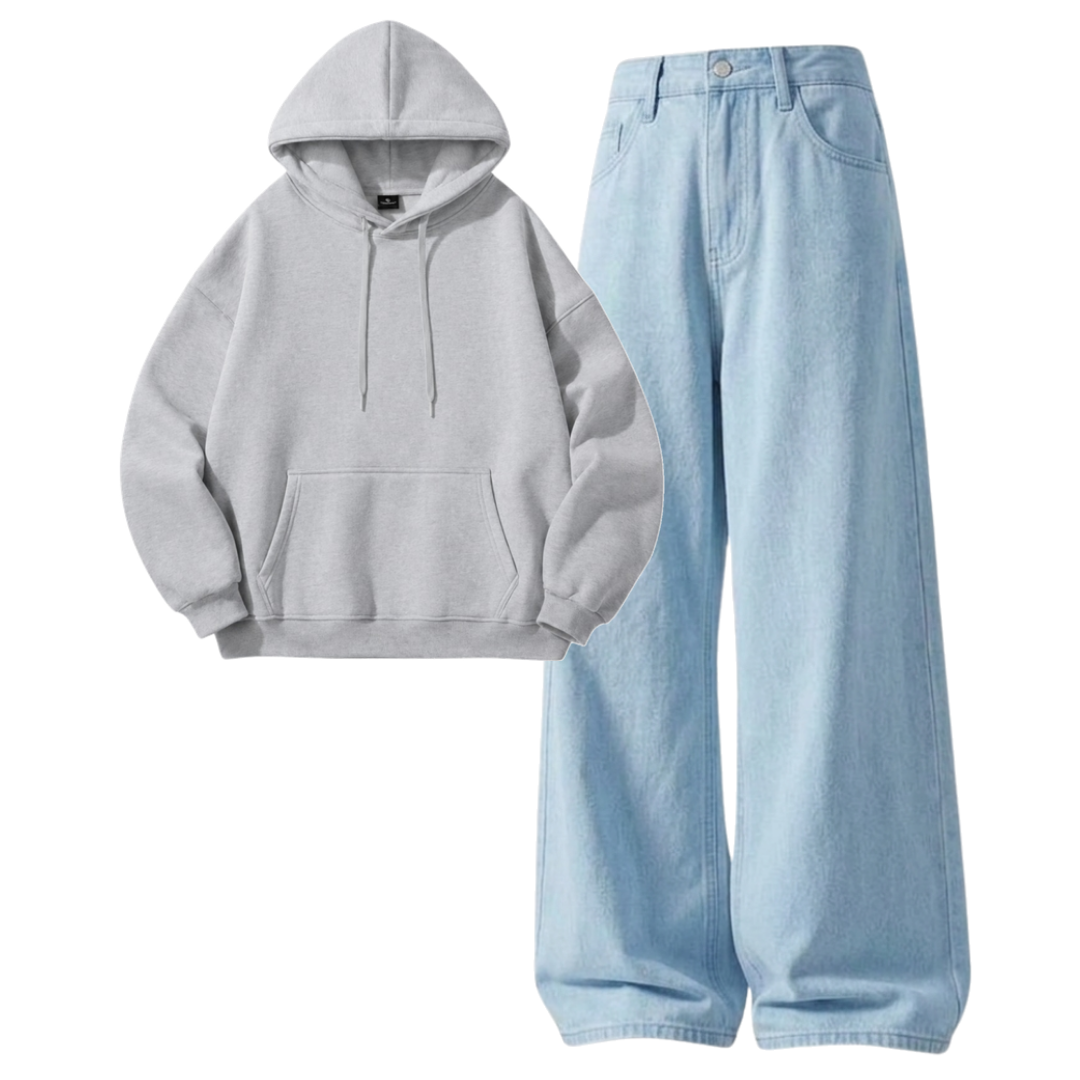 Iceblue Baggy Jeans With Hoodie