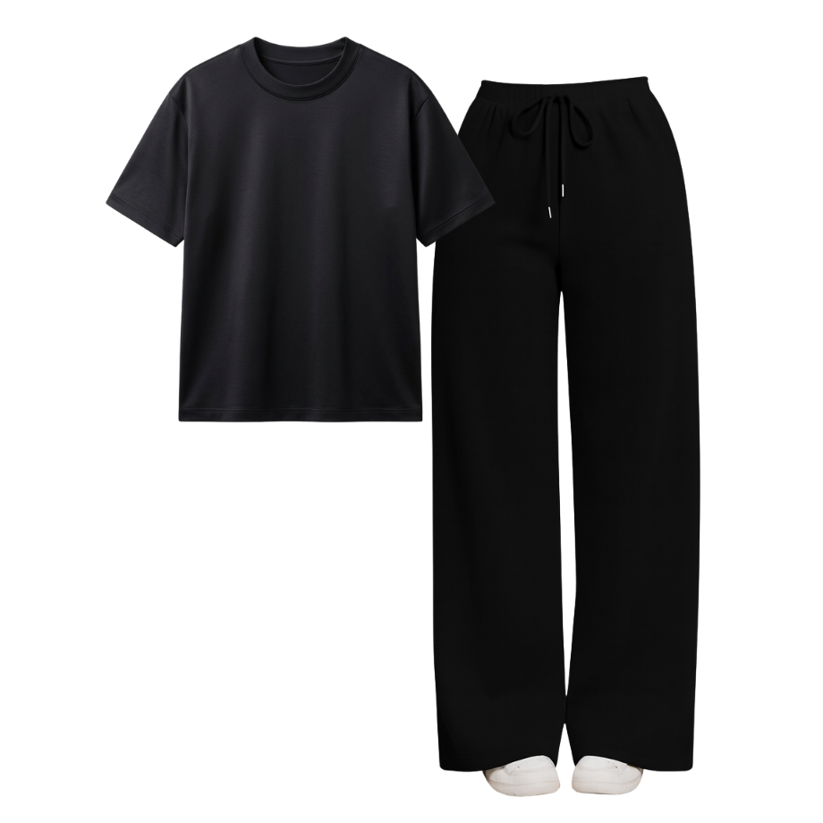 Black Wide-Leg Trouser With Regular T-Shirt