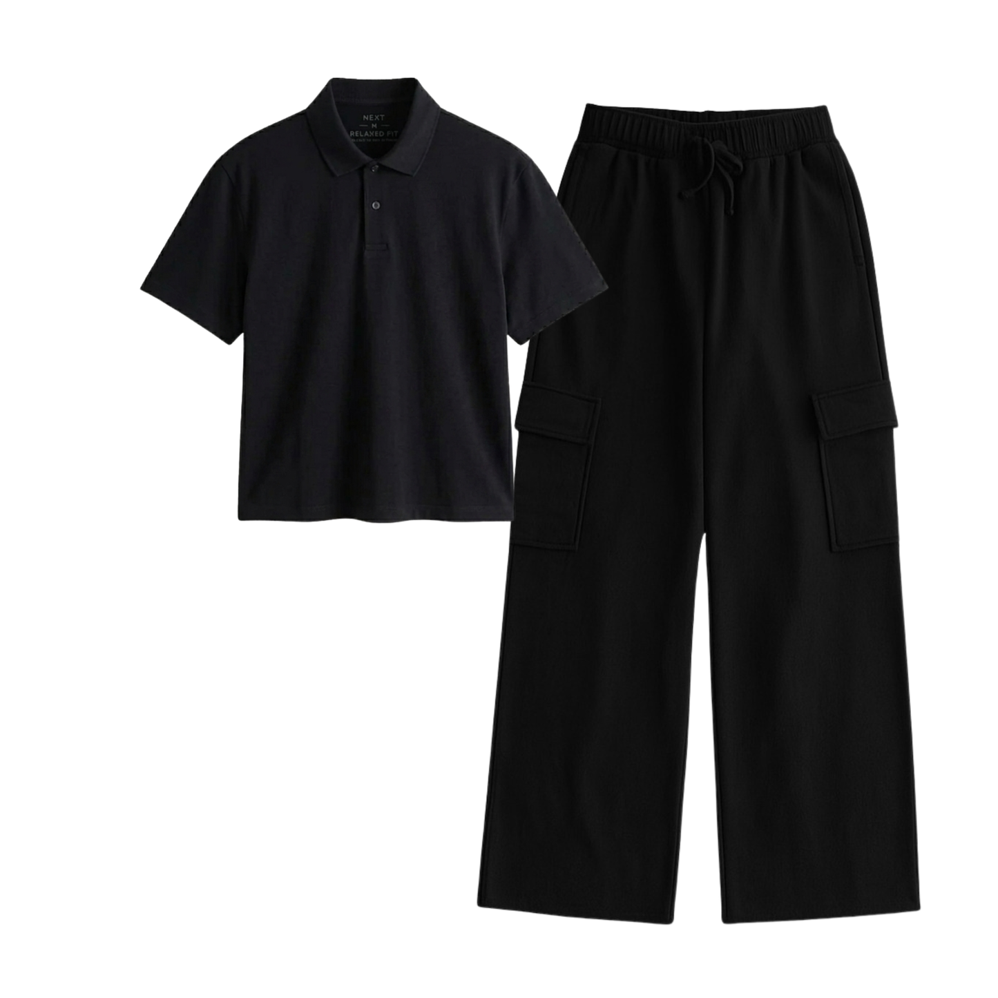Black Wide-Leg Cargo With Crop Polo