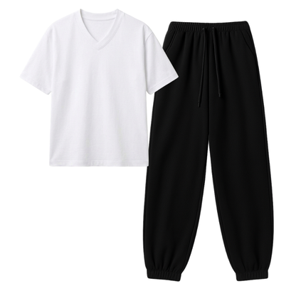 Black Sweatpant With V-Neck T-Shirt