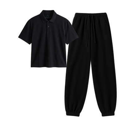 Black Sweatpant With Crop Polo