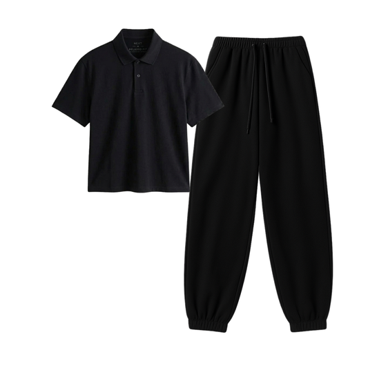 Black Sweatpant With Crop Polo
