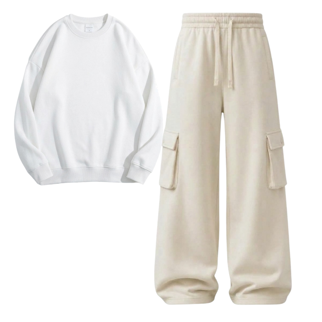 Cream Cargo With Sweatshirt