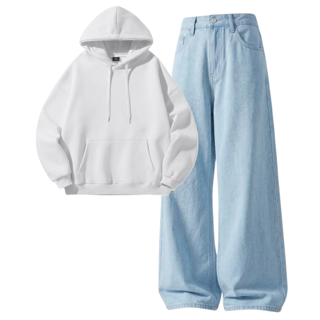 Iceblue Baggy Jeans With Hoodie