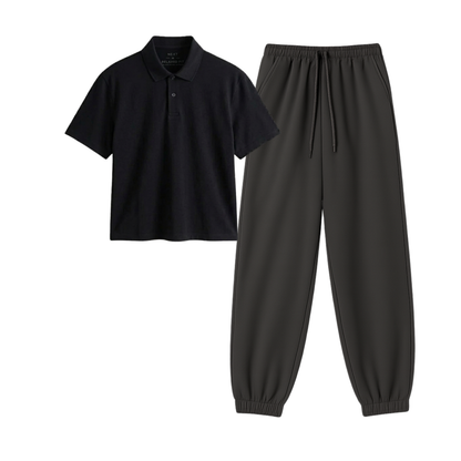 Charcoalgrey Sweatpant With Crop Polo