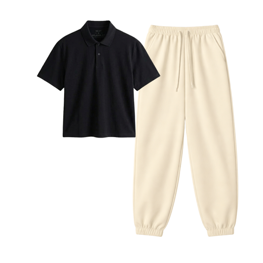 Cream Sweatpant With Crop Polo