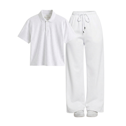 White Wide-Leg Trouser With Crop Polo