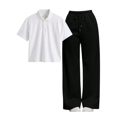 Black Wide-Leg Trouser With Crop Polo