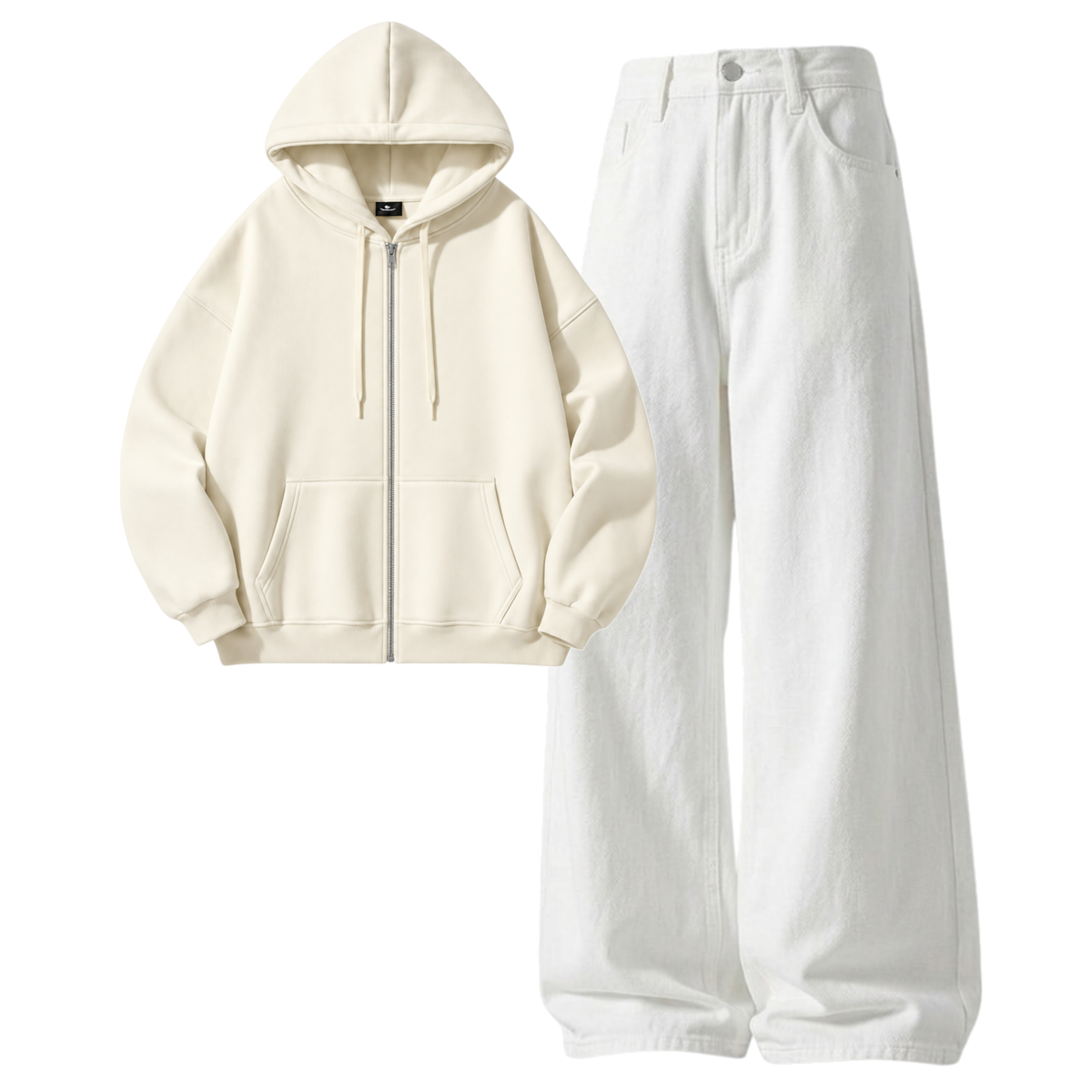 White Baggy Jeans With Zipper