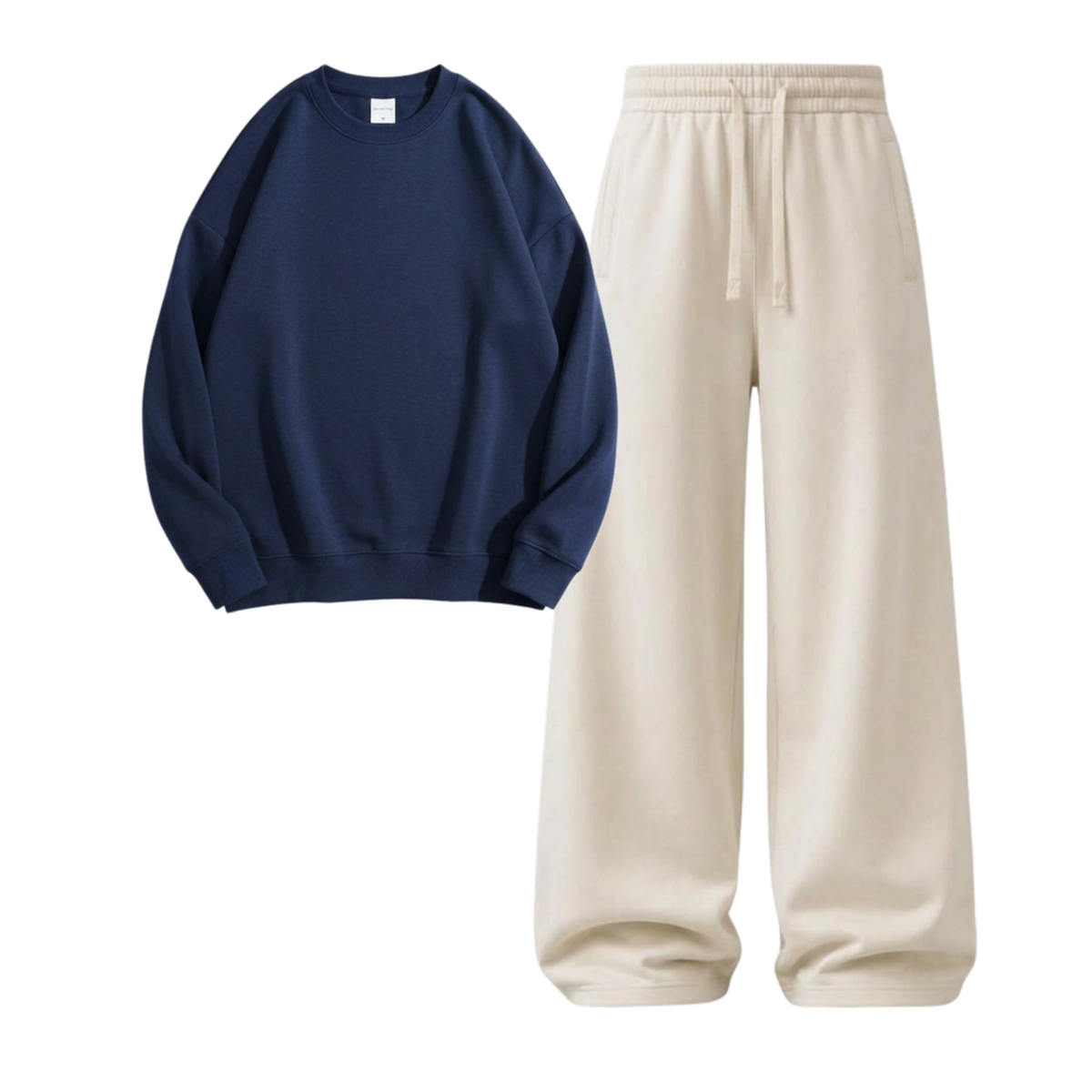 Cream Wide-Leg Trouser With Sweatshirt