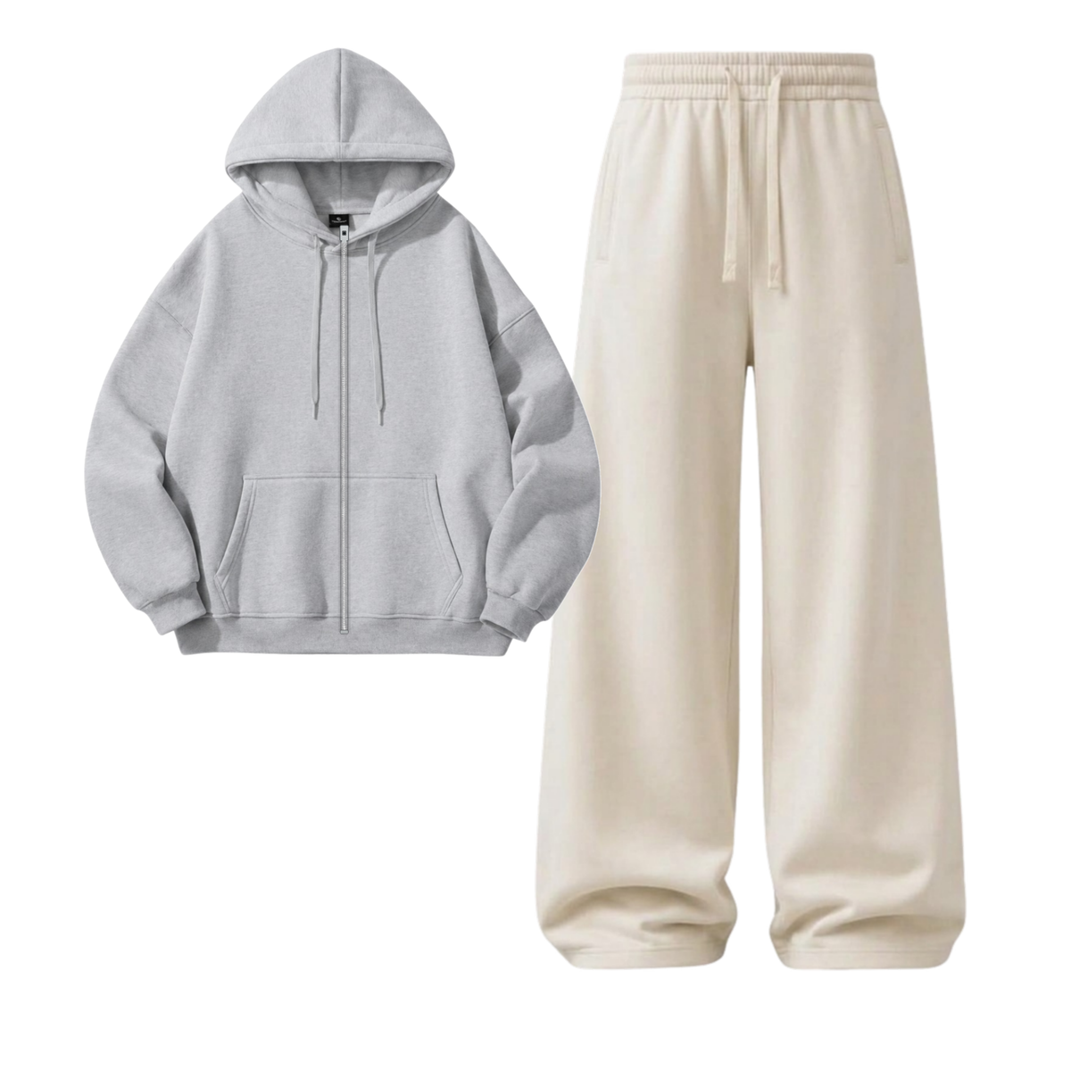 Cream Wide-Leg Trouser With Zipper