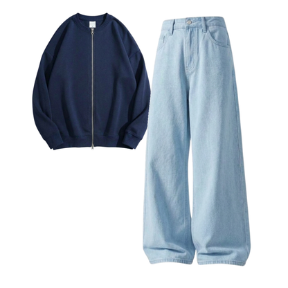 Skyblue Baggy Jeans With Zweat
