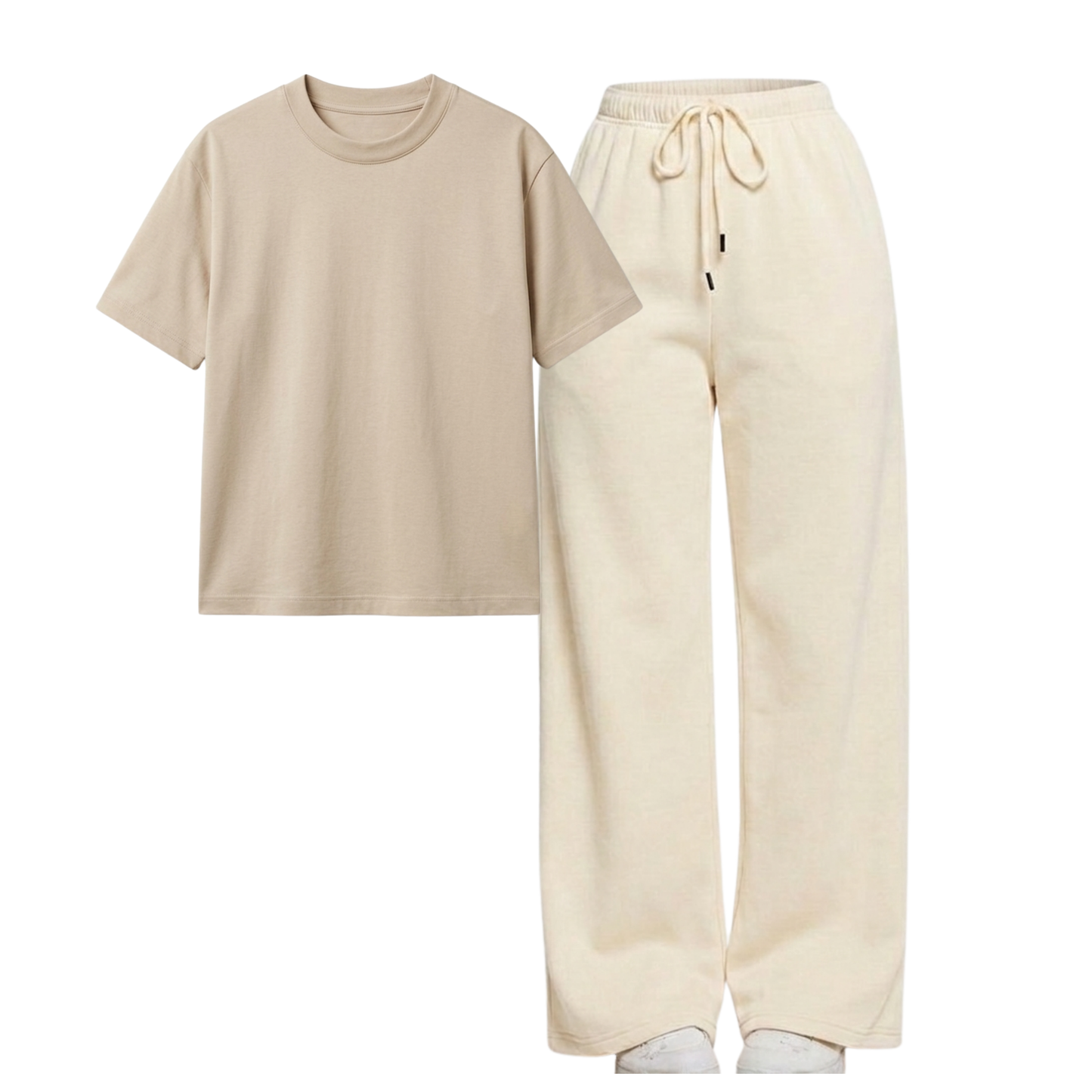 Beige Wide-Leg Trouser With Regular T-Shirt