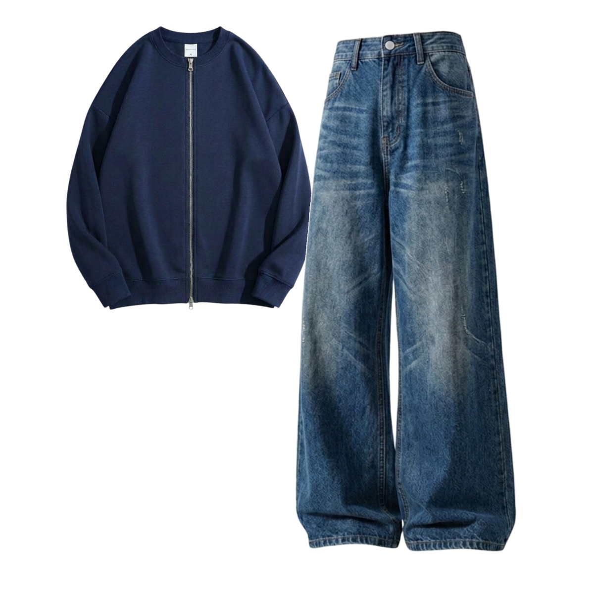 Navyblue Vintage Baggy Jeans With Zweat