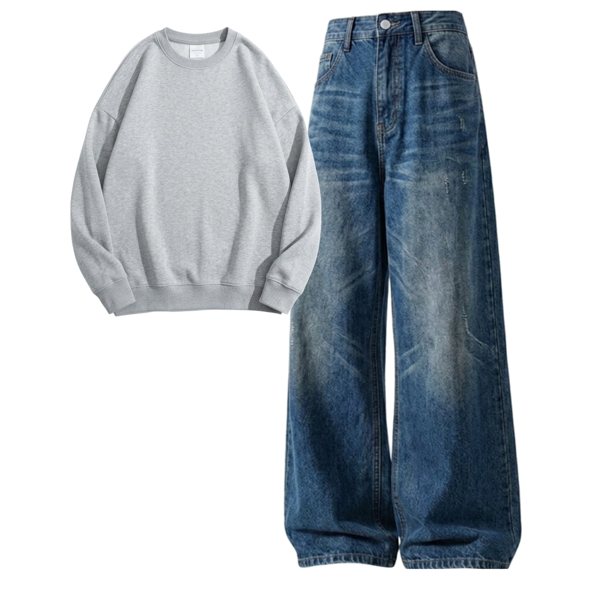 Navyblue Vintage Baggy Jeans With Sweatshirt