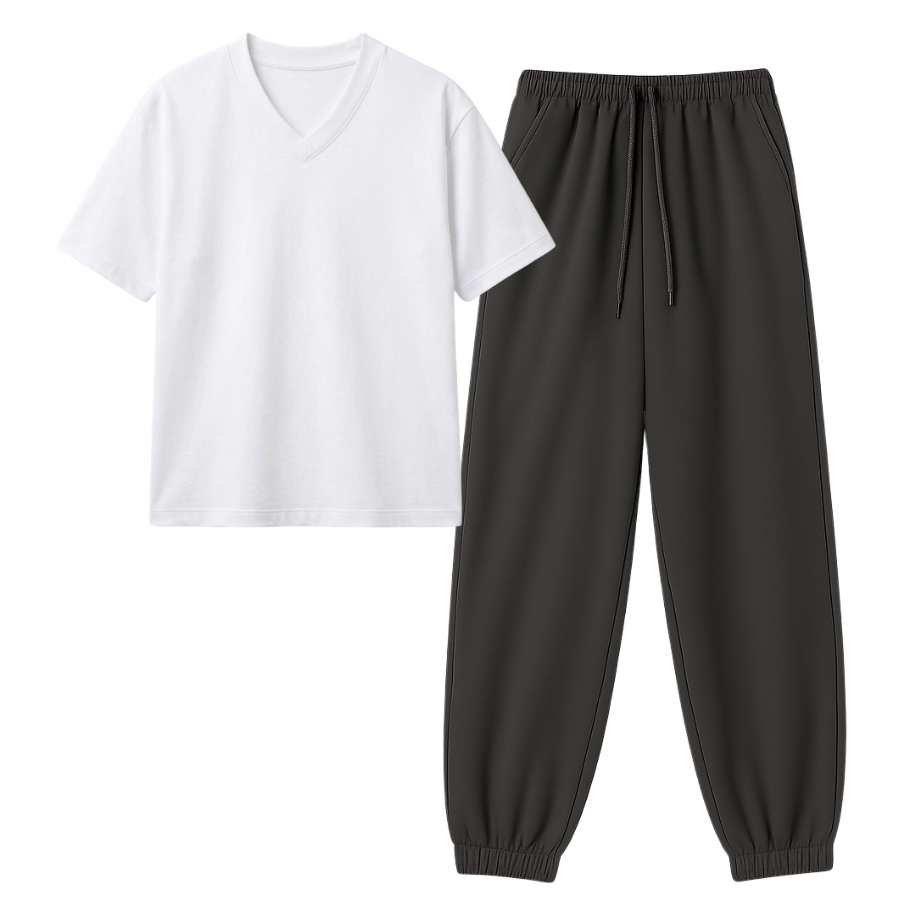 Charcoalgrey Sweatpant With V-Neck T-Shirt