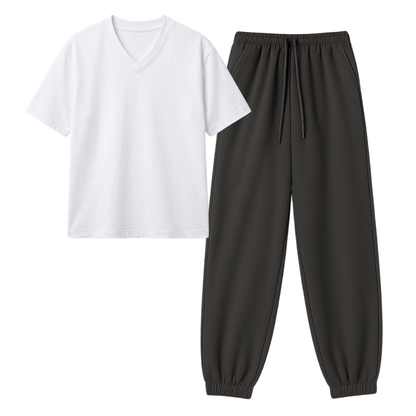 Charcoalgrey Sweatpant With V-Neck T-Shirt