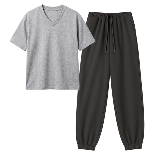 Charcoalgrey Sweatpant With V-Neck T-Shirt