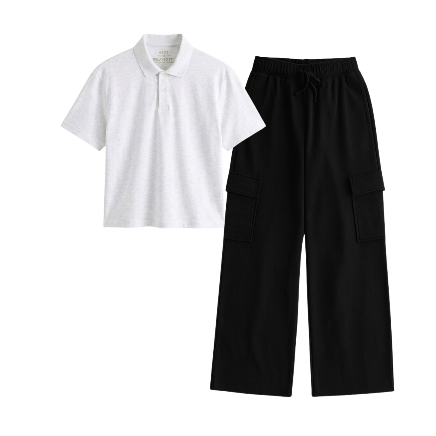 Black Wide-Leg Cargo With Crop Polo