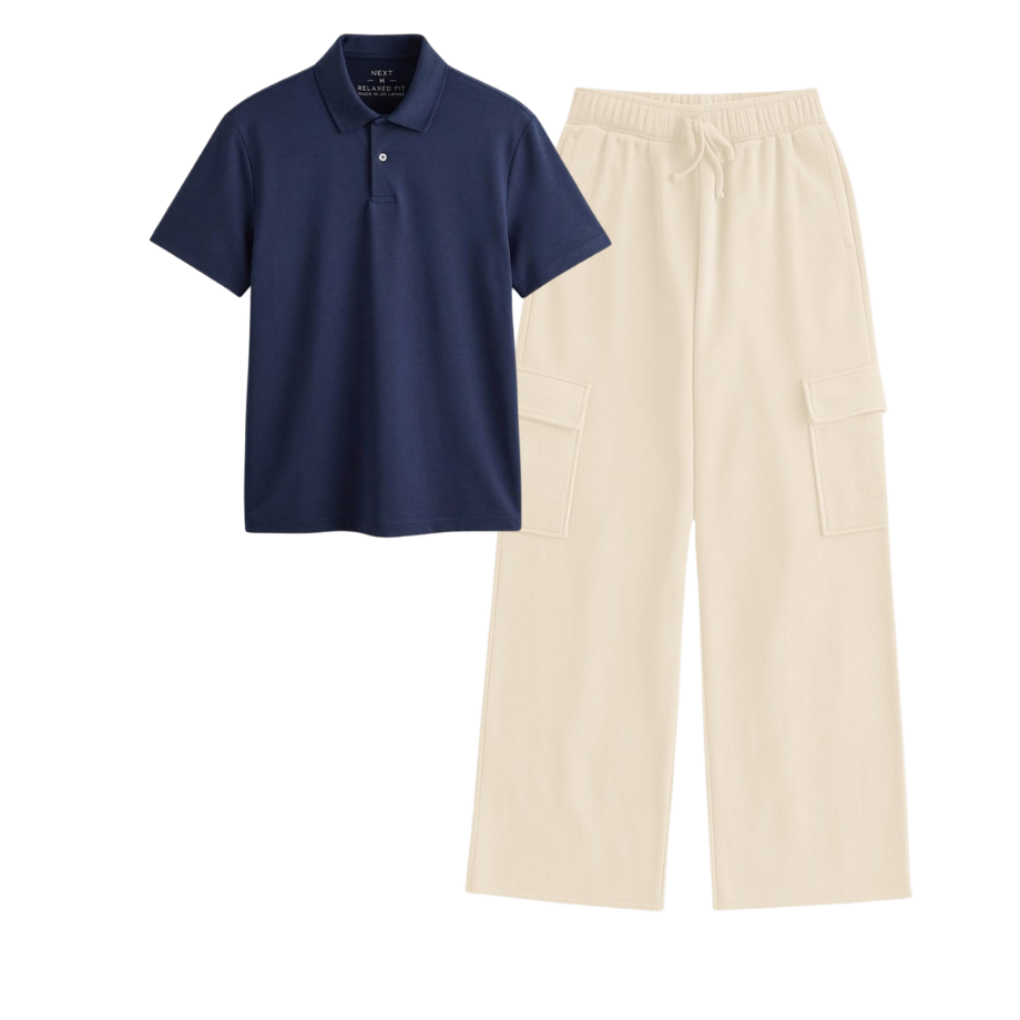 Cream Wide-Leg Cargo With Polo
