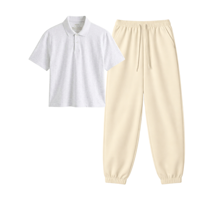 Cream Sweatpant With Crop Polo