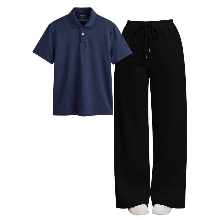 Black Wide-Leg Trouser With Polo