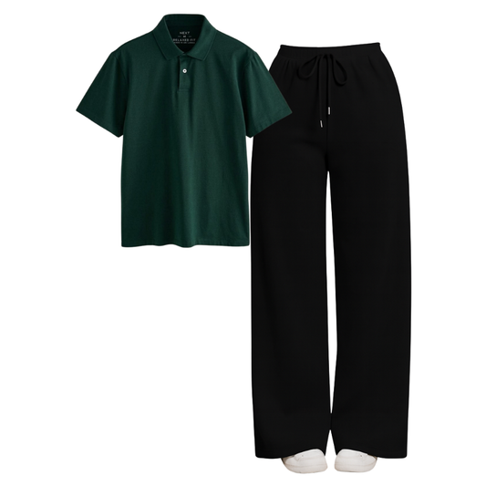 Black Wide-Leg Trouser With Polo