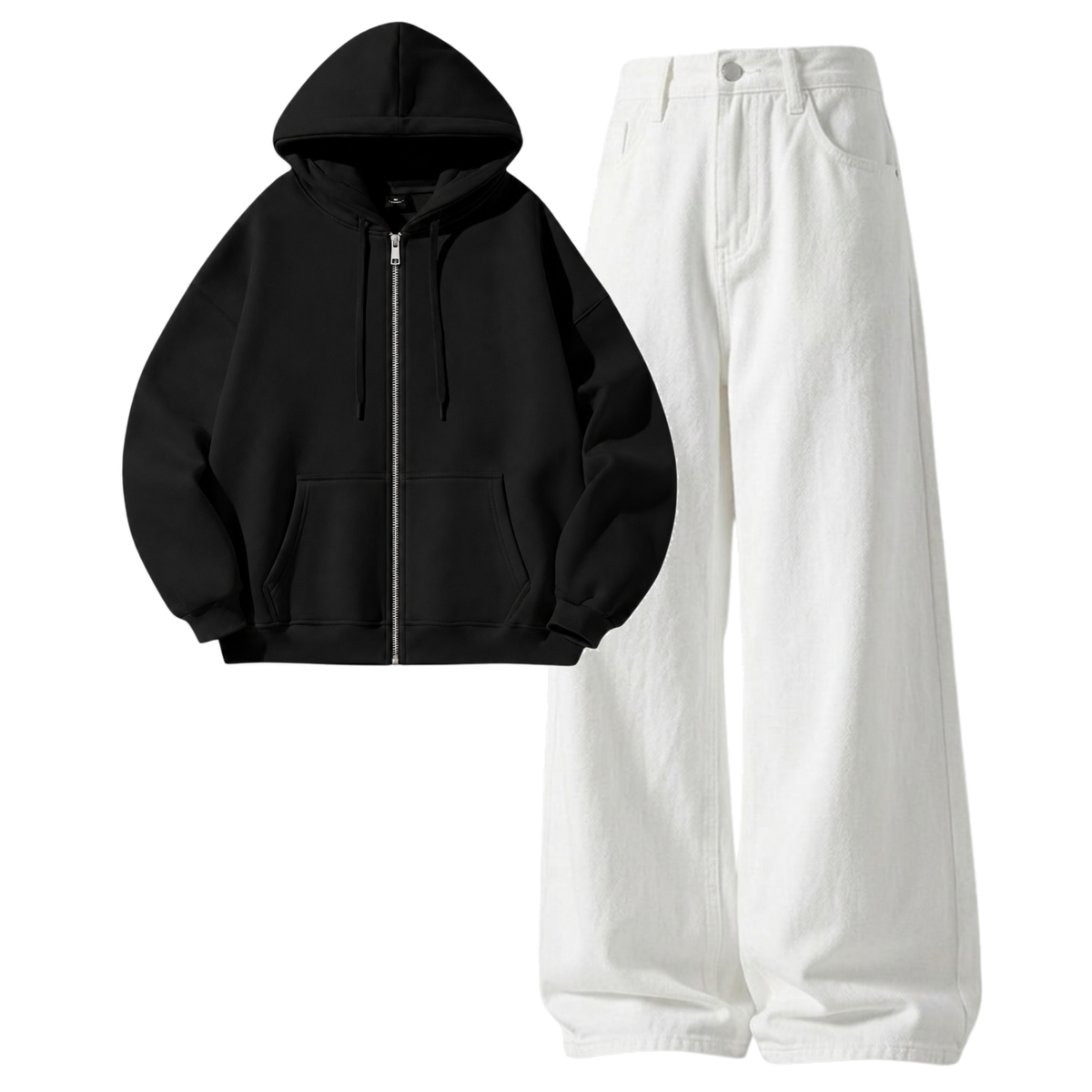 White Baggy Jeans With Zipper