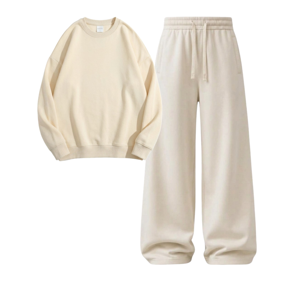 Cream Wide-Leg Trouser With Sweatshirt
