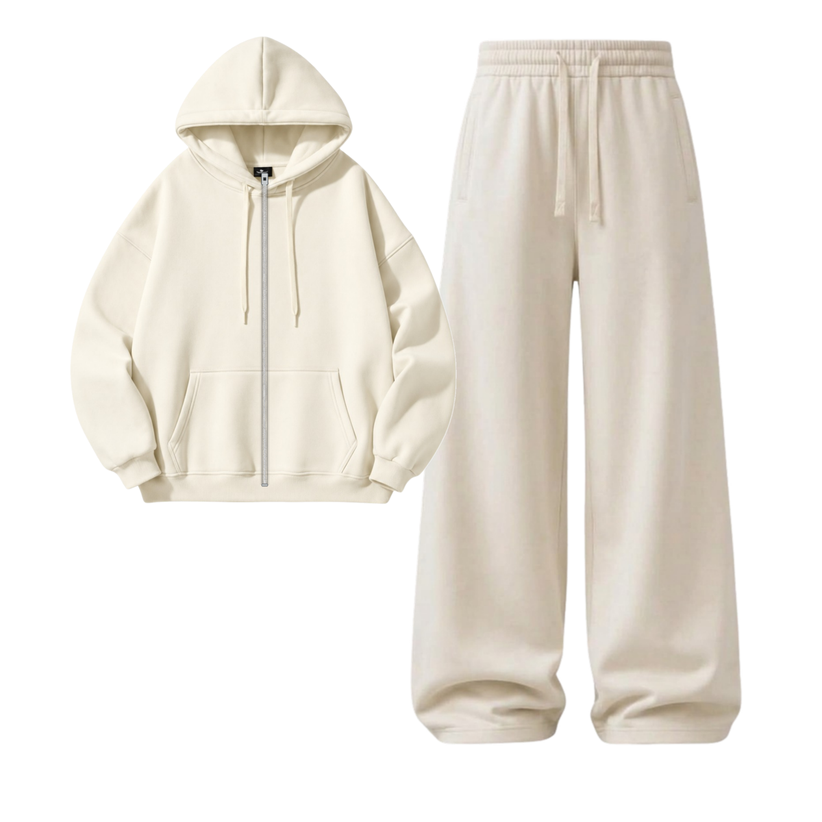 Cream Wide-Leg Trouser With Zipper