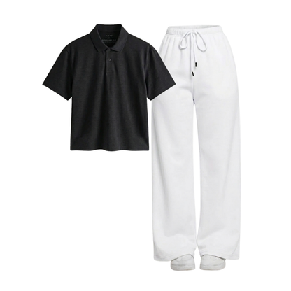 White Wide-Leg Trouser With Crop Polo