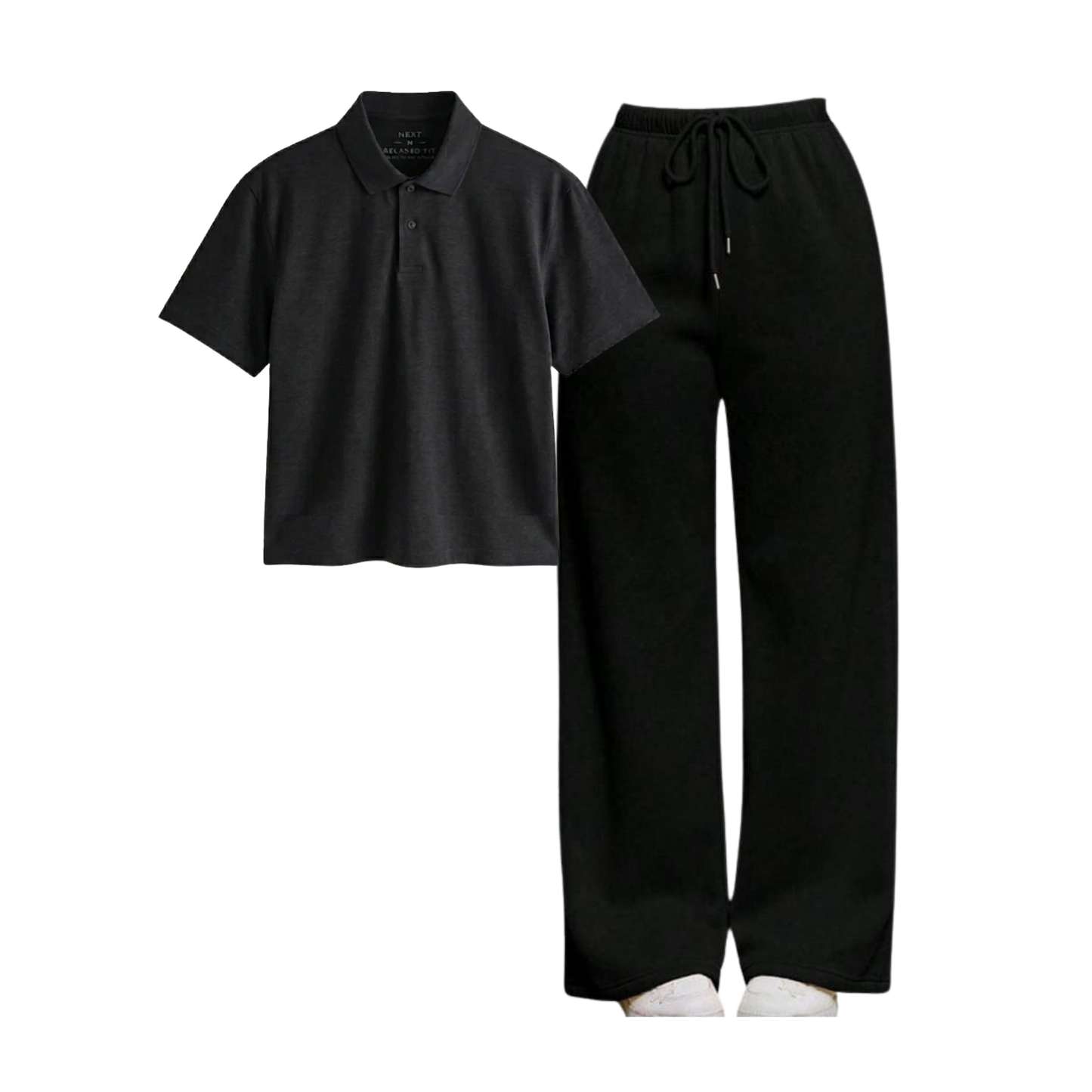 Black Wide-Leg Trouser With Crop Polo