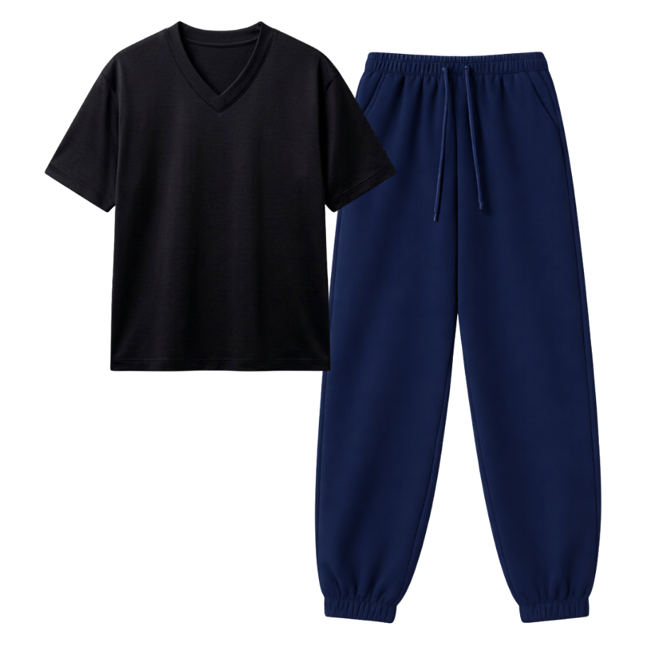 Navyblue Sweatpant With V-Neck T-Shirt