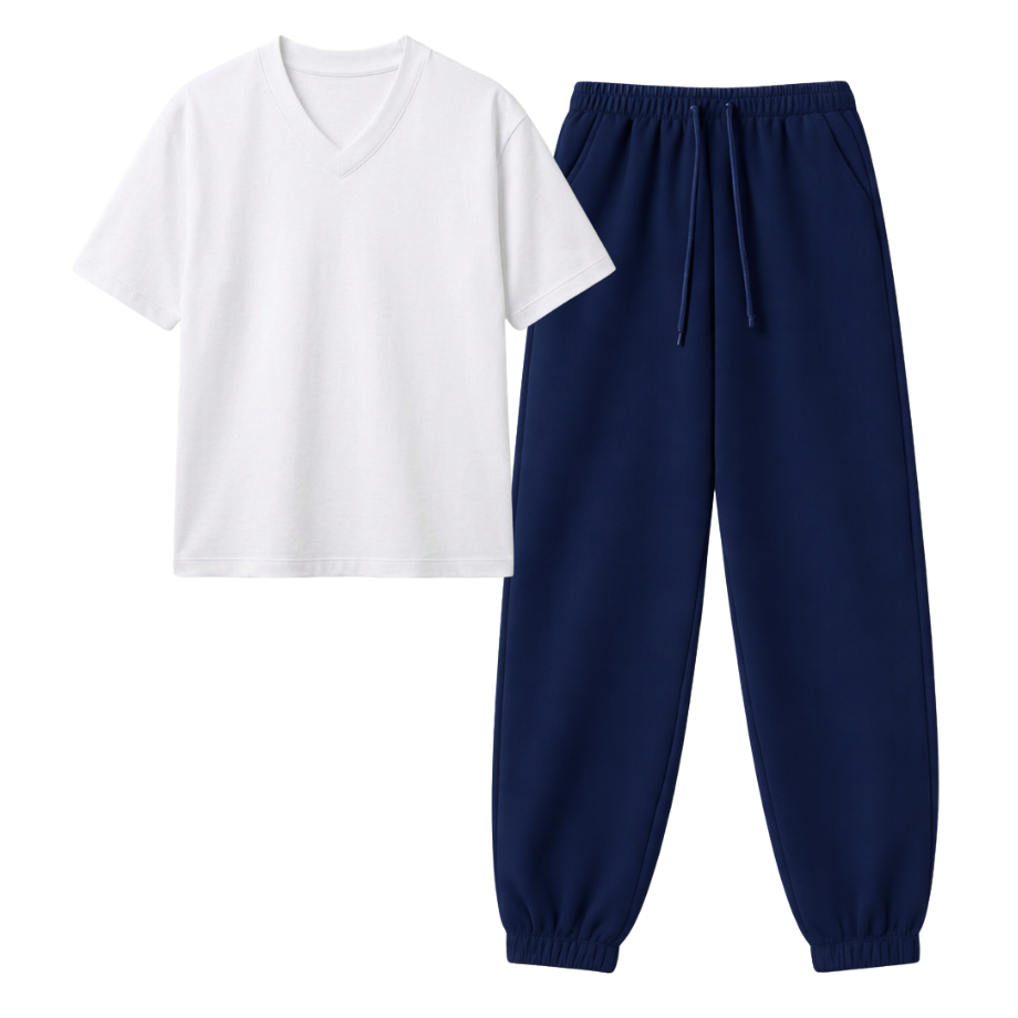 Navyblue Sweatpant With V-Neck T-Shirt