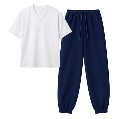 Navyblue Sweatpant With V-Neck T-Shirt