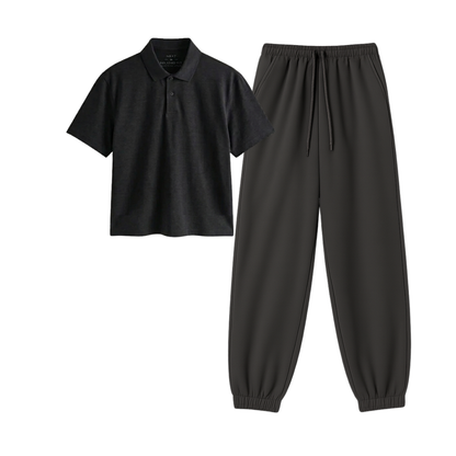 Charcoalgrey Sweatpant With Crop Polo