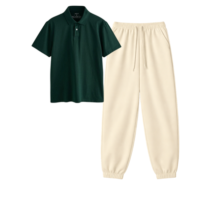 Cream Sweatpant With Polo