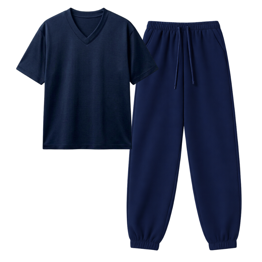 Navyblue Sweatpant With V-Neck T-Shirt